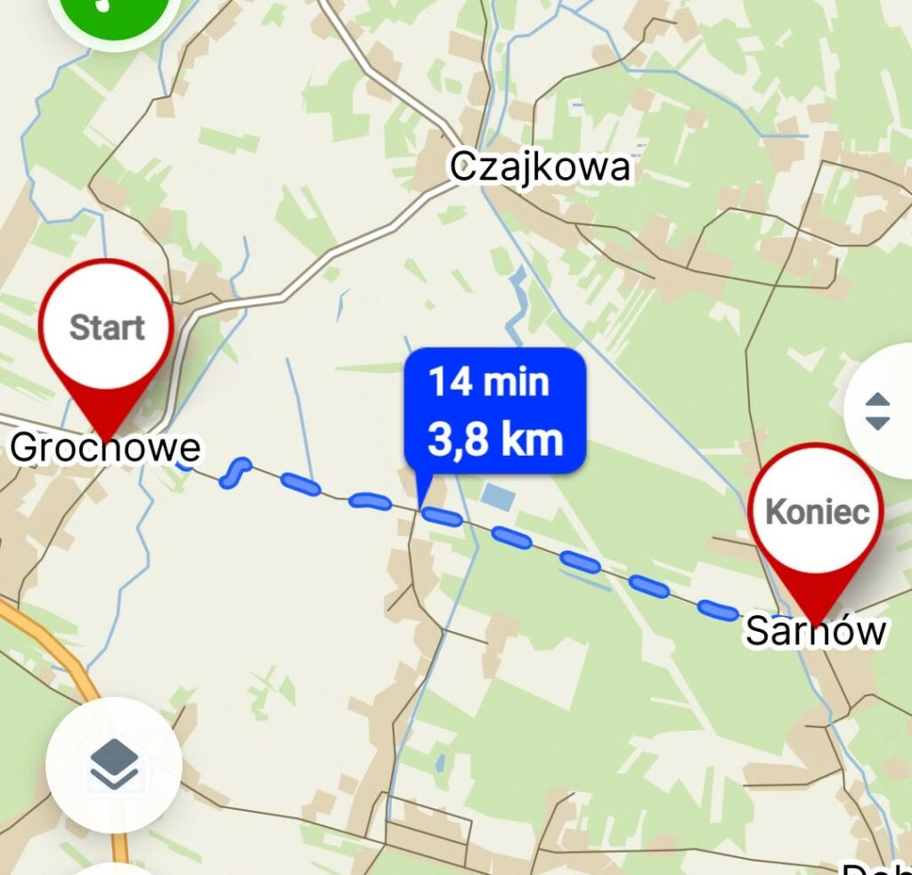 Mapa przedstawiająca trasę, gdzie sprzątane były przydrożne rowy