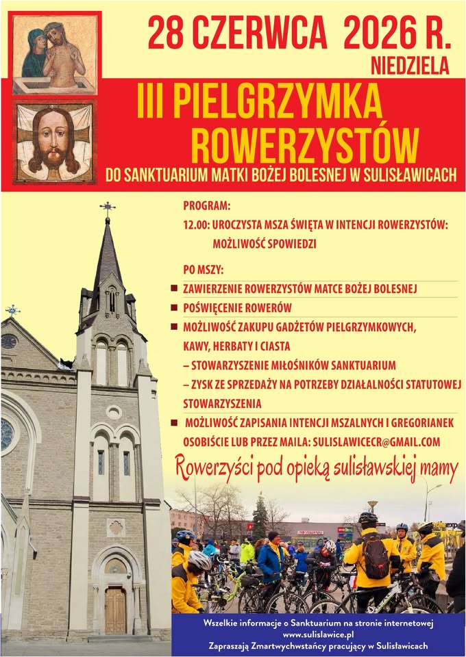 Plakat informacyjny dotyczący Pielgrzymki rowerowej do Sulisławic